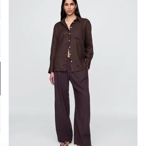 GAP - Chocolate Brown Linen Oversized Long-Sleeve Shirt - Size XL